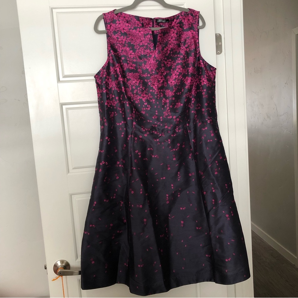 Eshakti Metallic Charcoal Pink Floral Plus Size Formal Dress